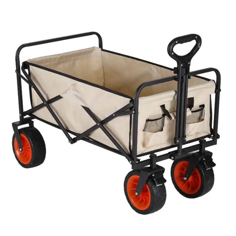 PAOBA Portable FOUR-Wheel Folding beach wagon With Adjustable Handle Bar Popular Outdoor folding electric wagon cart ETC001