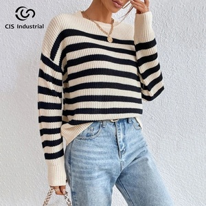 Fashion Sweater Striped Yarn Knitting Wool Sweater Loose Pullover Crewneck Knitwear <strong>Woolen</strong> for Women Casual <strong>Top</strong> - Product Image 4