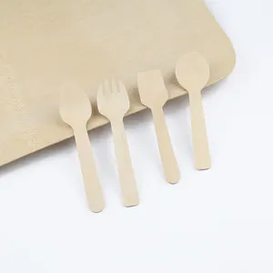 Chất Lượng Cao 100% Gỗ Bạch Dương Thân Thiện Với Môi Phong Cách Cổ Điển Flatware Sets Dùng Một Lần Dao Kéo Thuận Tiện Cổ Phiếu Cho Du Lịch