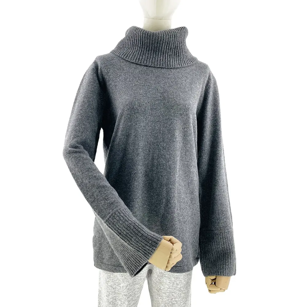 Inner Mongolia Winter Oversized Plain Knit Chunky High Turtle Neck Cashmere Sweaters For Women