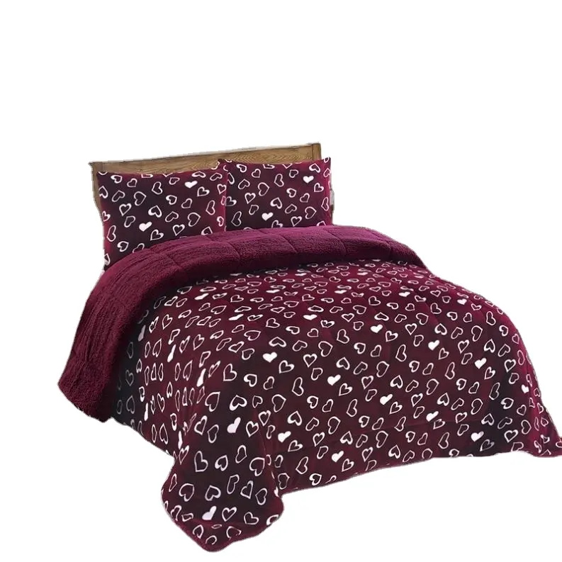 Queen Size couvre-lit flanelle usine couette imprimé 100% polyester tissu pour lit ensembles de literie drap et taie d'oreiller ensemble