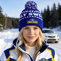 Casquette brodée OEM, bonnet doux d'hiver avec pompon, 100% acrylique, unisexe, pour la saison hivernale, sports de plein air