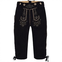 Lederhosen Tradicionales Bávaros para Hombre, Cortos, por Debajo de la Rodilla, con Tirantes, Bordados, de Cintura Alta, de Cuero Genuino de Vaca y Ante