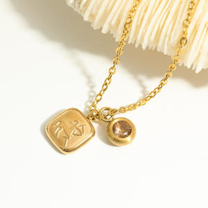 Qiuhan – collier de naissance en acier inoxydable, 12 signes d'astrologie, signe d'<span class=keywords><strong>horoscope</strong></span>, lettre du zodiaque - Product Image 2