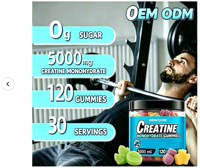 Gummies de créatine monohydrate à marque privée, 5g par dose, sans sucre, pour la croissance et la force musculaire
