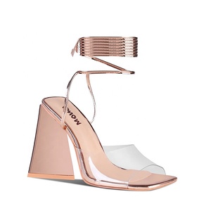 WETKISS-Sandalias con punta cuadrada para fiesta, zapatos sexys de verano, de PVC, transparente, dorado, con cordones, tacón triangular, novedad - Product Image 2
