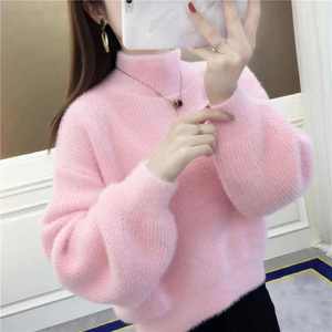 Maglione Corto da Donna in <span class=keywords><strong>Velluto</strong></span> Simil-Visone di Tendenza, Cappotto Invernale da Donna a Maniche Larghe con Collo Alto - Product Image 5