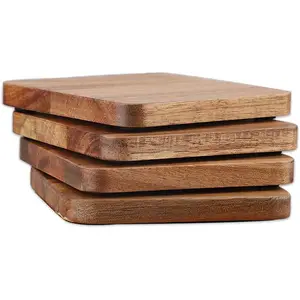 Comprar madera de acacia plato artesanías de madera precio barato taza cuadrada juegos de manteles posavasos de madera hechos a mano