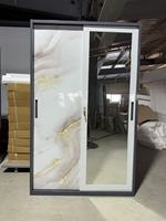 Armoire de rangement moderne en acier à 2 portes avec miroir, casier en métal imprimé et porte coulissante pour chambre et bureau à domicile