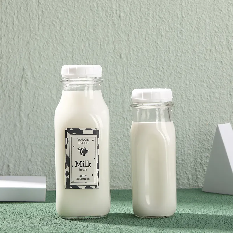 Wholesale Square 250ML 500ML Leere Milch fruchtsaft Glasflaschen mit weißer manipulation sicherer Kappe