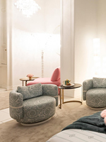 Fauteuil pivotant 360° en tissu, design architectural linéaire métallique, pour salon, club, lounge, studio, boutique