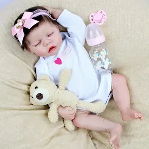 R&B Girls Toy Sleeping Mini 18inch Full Body Silicone Girl Baby Rompers Reborn Doll Kit With Short Hair