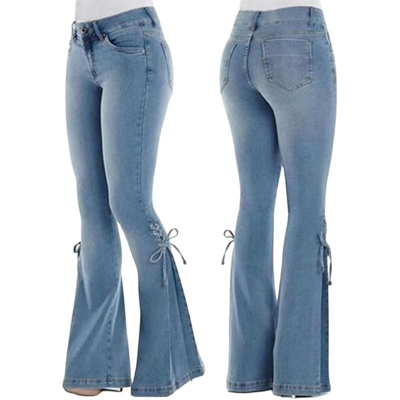 Pantalones vaqueros acampanados con cordones azul claro