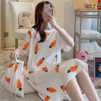 Pyjama d'été décontracté Lijia pour femme, respirant, à manches courtes, col rond, grande taille, motif dessin animé mignon, ample, tenue d'intérieur, chemise de nuit