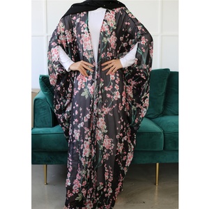 Summer Popular Floral Print Abaya Breathable Lightweight Chiffon Women Modest Classic Black <b>Cardigan</b> 1610# - Product Image 6