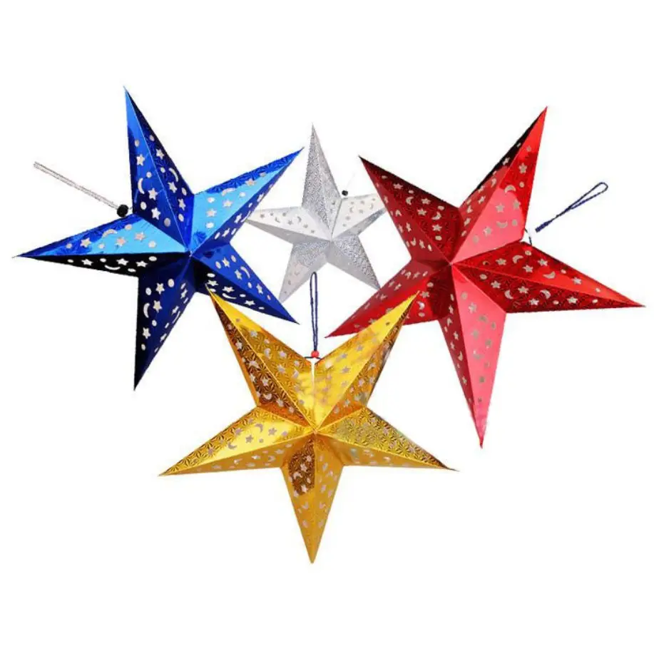 Estrellas de papel decorativas para colgar, estrellas brillantes para decoración de fiesta, decoración del hogar, estrella gigante de Navidad, linterna de estrella de papel de nueve puntos