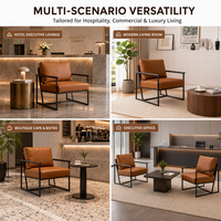 Fauteuil lounge moderne en similicuir ZZL avec structure en métal noir et assise rembourrée pour salon, réception d'hôtel