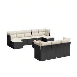 Garden <b>Sofa</b> Set Black Frame Cream White Cushions Outdoor Furniture <b>Rattan</b> Waterproof Contemporary Design - Product Image 1