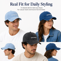 Casquette de baseball en jean personnalisable avec logo, en coton délavé vintage, non structurée, 6 panneaux, visière incurvée, ajustable, unisexe, style décontracté, casquette de papa sportive