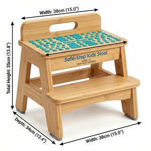 Tabouret en bambou à 2 marches pour enfants avec points antidérapants bleu sarcelle, tour d'aide robuste pour tout-petits pour lavabo <span class=keywords><strong>de</strong></span> salle <span class=keywords><strong>de</strong></span> bain et décoration - Product Image 3