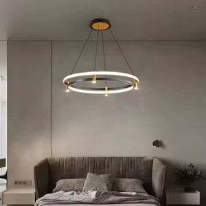 Anello cerchio di lusso <span class=keywords><strong>lampadario</strong></span> a soffitto a LED oro nero 2 strati luce a sospensione a LED <span class=keywords><strong>con</strong></span> faretto creativo lampada a sospensione da soffitto - Product Image 1