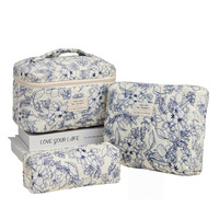 Tas Makeup Katun Bordir Bunga Portabel Lintas Negara, Ultra-ringan, Tebal, Bermotif, Kapasitas Besar, Ramah Lingkungan