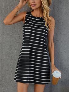 2026 Women Casual Home Midi A-Line Loose Round Neck Breathable Sleeveless Striped Dress - Product Image 6