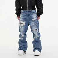 DiZNEW High Street Men Sculptural Patchwork Jeans Heavyweight Stone Washed Distressed Baggy Denim Pants Darkwear OEM