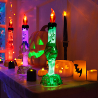 Candélabre d'Halloween avec bougies LED sans flamme, accessoires de décoration, lumière vacillante effrayante, fonctionne à piles, décoration de fête