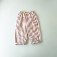 Pantalons en coton et lin imprimés décontractés personnalisés, pantalons courts ajustés, pantalons harem rayés pour tout-petits garçons et filles OEM
