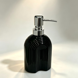 Ribbed <b>Glass</b> Soap Dispenser Pump Bottle Bathroom Lotion Pump <b>Cylinder</b> Vanity Hotel Use - Product Image 2