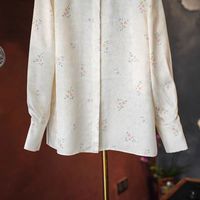 Chemise en soie de mûrier imprimée à motif floral personnalisé, col ondulé, style chinois, pour femme, décontractée, simple, nouvelle collection printemps 5998