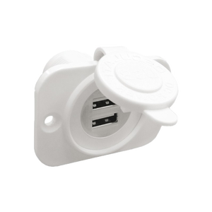 Doppia USB ricarica rapida QC3.0 in plastica bianca presa accendisigari con USB-C USB-A 10A fusibile per auto moto - Product Image 1