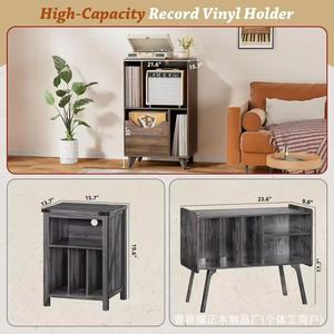 Wooden storage rack, <b>record</b> player <b>stand</b> with storage drawers, side table, home use for storing vinyl <b>records</b> and books. - Product Image 5