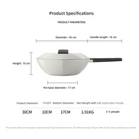 Serie Wood Stone, Wok Octagonal Inteligente de 30 cm, Base de Aleación de Aluminio, Sartén Antiadherente Física, Tapa de Acero Inoxidable, 4.5 L, Anti-Quemaduras en Seco
