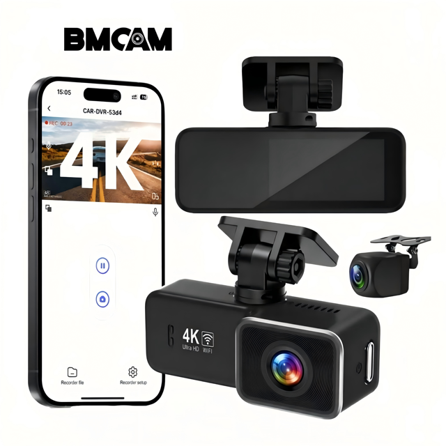 Dash Cam 4K HD Night Vision Wide-Angle GPS Dual Lenses G-sensor Front and Rear Recorder 1.97'' Inch IPS Screen Parking Mode