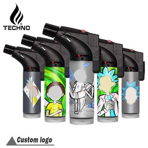 TECHNO Portable High Quality OEM ODM Custom Logo <b>Refillable</b> <b>Gas</b> Luxury Blue Flame Powerful Jet Slant Torch <b>Lighter</b> for Cigar - Product Image 1