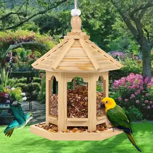 Small Outdoor Courtyard Garden Decor Wood Bird's Nest Feeder With Hanging Design Hummingbird House Pet Bowls Feeders Food Use