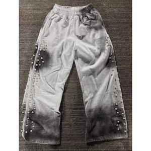 กางเกงขายาวทรงหลวมสไตล์สตรีทแวร์ระดับไฮเอนด์ ย้อมสีแบบสเปรย์ ล้างสีแบบแอซิด ตกแต่งหมุดมุก สำหรับผู้หญิง รับผลิตแบรนด์ส่วนตัว - Product Image 2