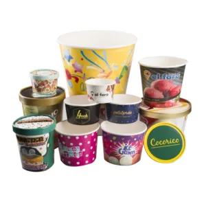 Personalize o copo de papel biodegradável descartável 4oz 6oz 12oz 16oz do sorvete do recipiente congelado do iogurte