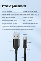 Kabel Data dan pengisian daya USB C ke a 3A, karet kuat Panjang kepang nilon harga murah