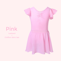 Conjunto de Leotardo de Ballet para Niñas al por Mayor Personalizado, Rosa, de Algodón con Malla, Falda de Gasa, Cuello Redondo, Manga Corta, Alta Elasticidad, Cómodo