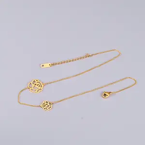 New Fashion Luxury Jewelry Stainless Steel 14K Gold Plated Hollow Flower Romantic Rose Choker Necklace For Girl