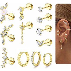 Orecchini a perno in acciaio inossidabile placcato <span class=keywords><strong>argento</strong></span> stile punk con zirconi, <span class=keywords><strong>piercing</strong></span> esterno per cartilagine, <span class=keywords><strong>trago</strong></span>, elice, da donna - Product Image 1