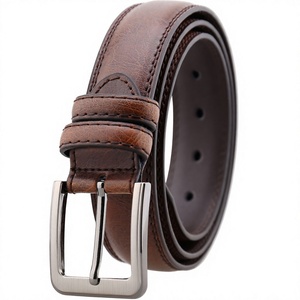 Cinturón de Cuero Genuino de Vaca Marrón Vintage para Hombre Equipro, Transpirable, con Hebilla Rectangular Plateada a Rayas, Estilo Casual - Product Image 1