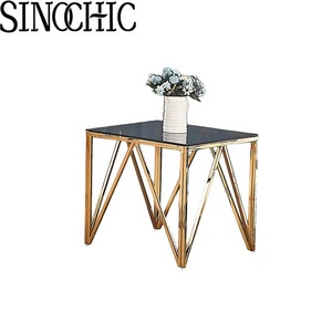 Tavolino <span class=keywords><strong>da</strong></span> Caffè Moderno <span class=keywords><strong>in</strong></span> <span class=keywords><strong>Vetro</strong></span> <span class=keywords><strong>Temperato</strong></span> Effetto Marmo con Struttura <span class=keywords><strong>in</strong></span> Acciaio Inossidabile - Pezzo Centrale di Lusso per Soggiorno - Product Image 3