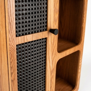 <span class=keywords><strong>Armoire</strong></span> de rangement murale traditionnelle en bois avec étagères flottantes, porte en rotin, décoration de la maison, salle à manger, salon, fabrication artisanale, 3 étagères - Product Image 5