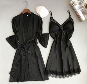 Sfy-y5030 High Quality <b>Sexy</b> Satin Lace Pajamas <b>Set</b> Tops Robe Sleepwear Bridal Lingerie Women's 3D Embroidery Bodysuit - Product Image 2