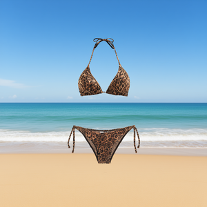 Set Bikini HDJ con Stampa Leopardata, Top Halter e Slip con Lacci Laterali, Taglie 42 44 46 48, Costume da Bagno Donna - Product Image 2