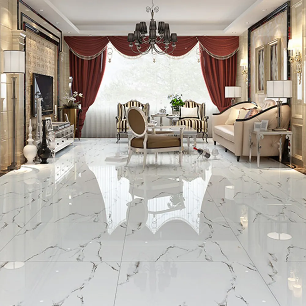 Satinato completa lucido marmo piso porcelanato carrera piastrelle di cristallo bianco lucido porcellanato pavimento campagna 600x600